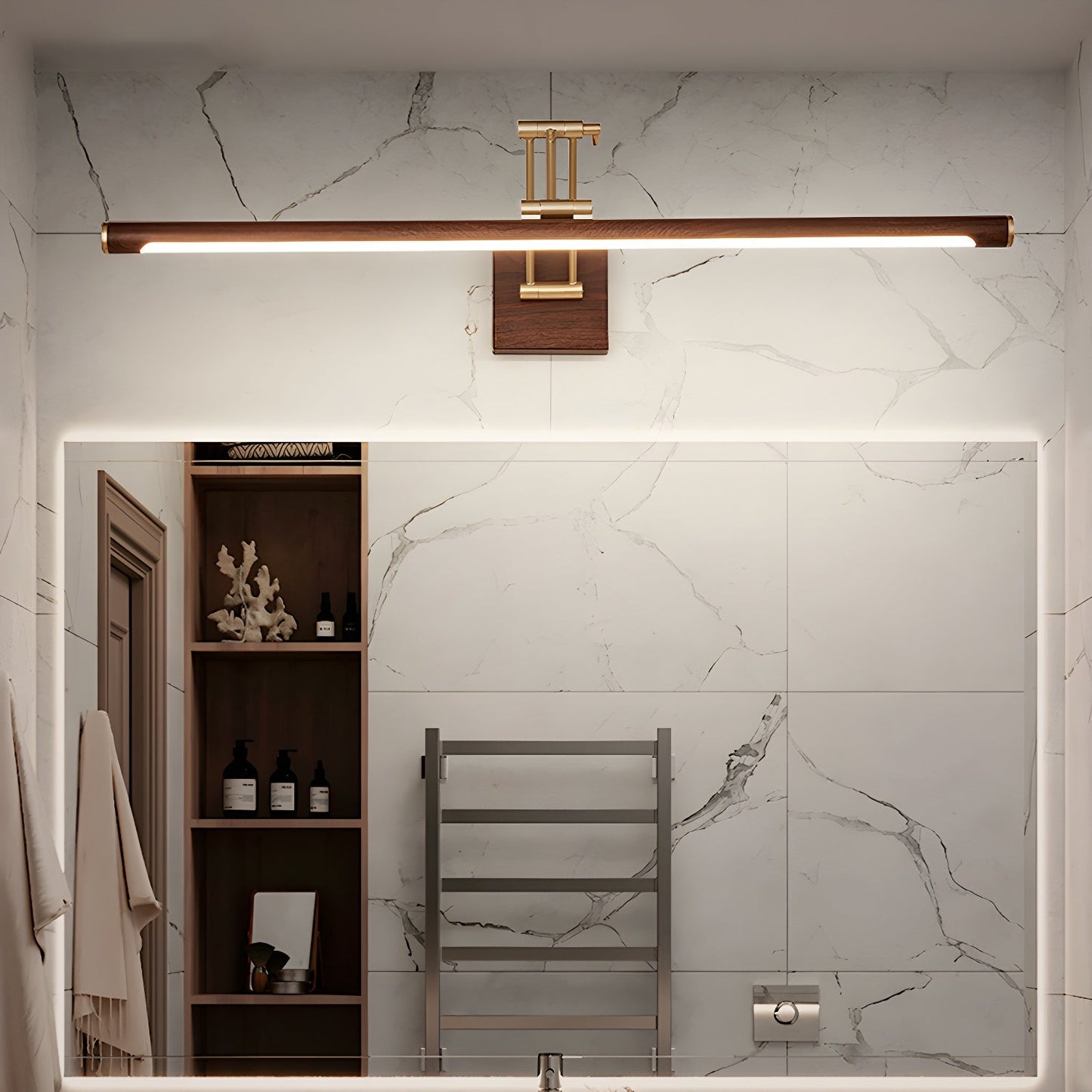 Walnut Color Linear Adjustable Wall Light with LED Illumination
