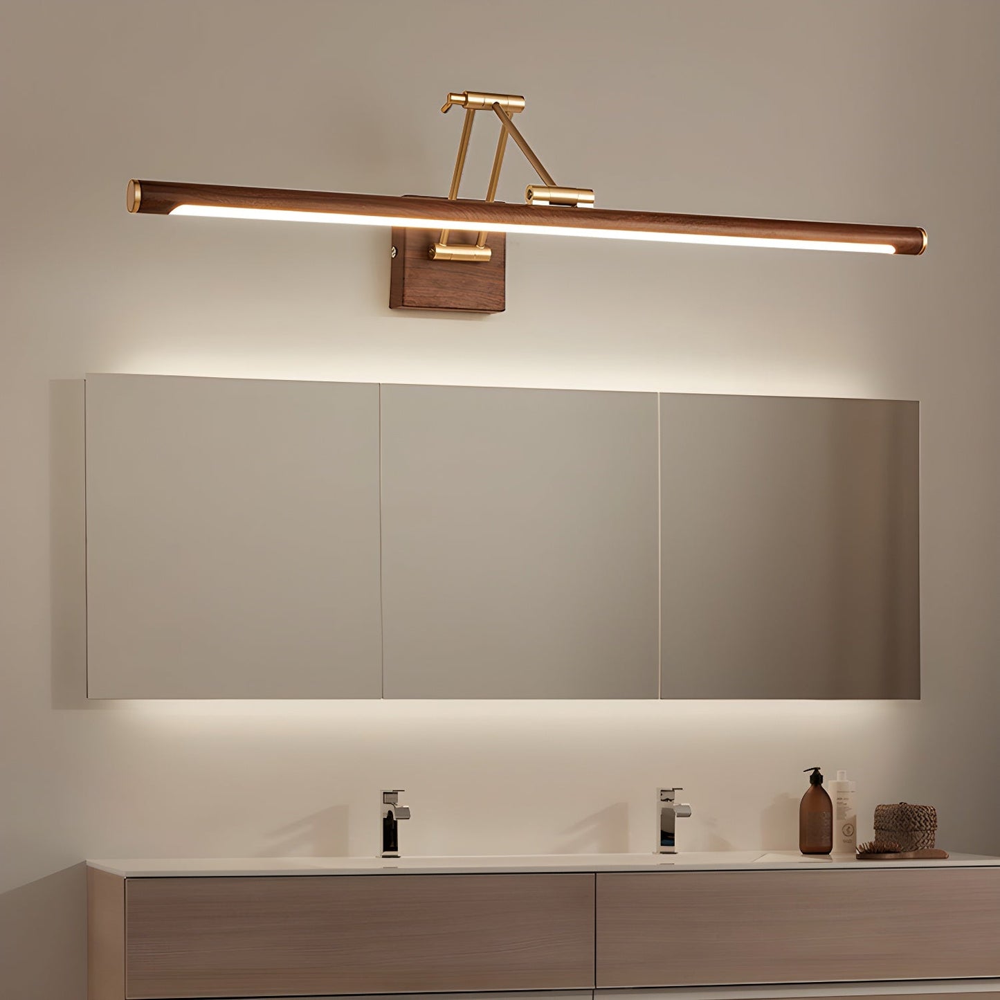 Walnut Color Linear Adjustable Wall Light with LED Illumination