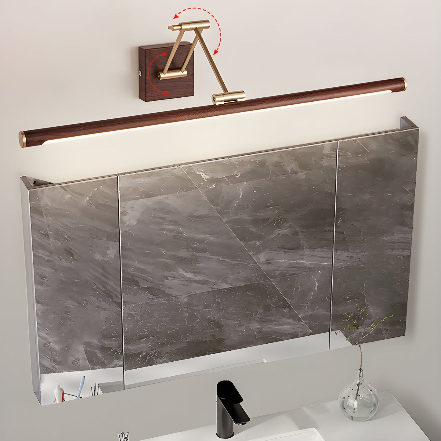 Walnut Color Linear Adjustable Wall Light with LED Illumination