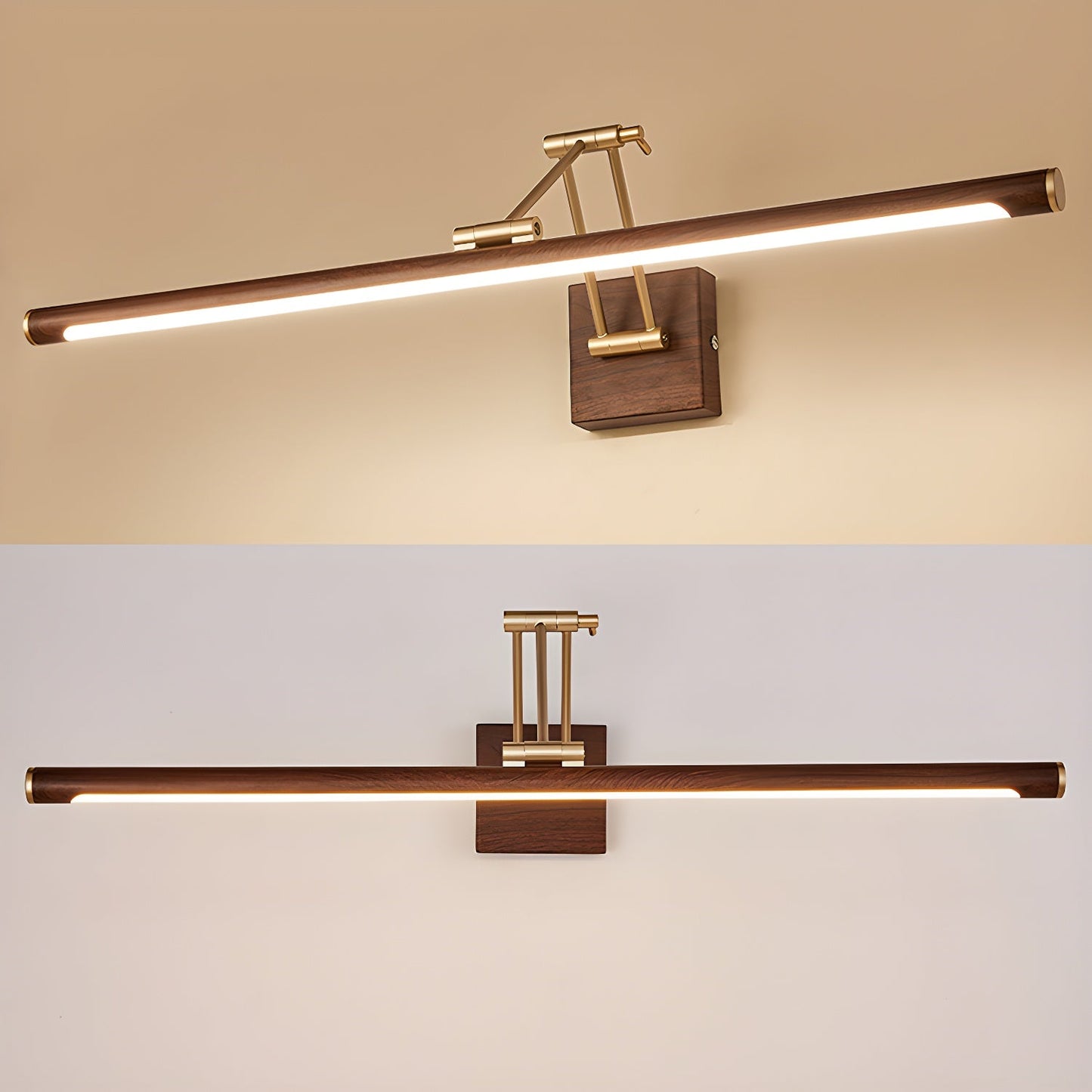 Walnut Color Linear Adjustable Wall Light with LED Illumination