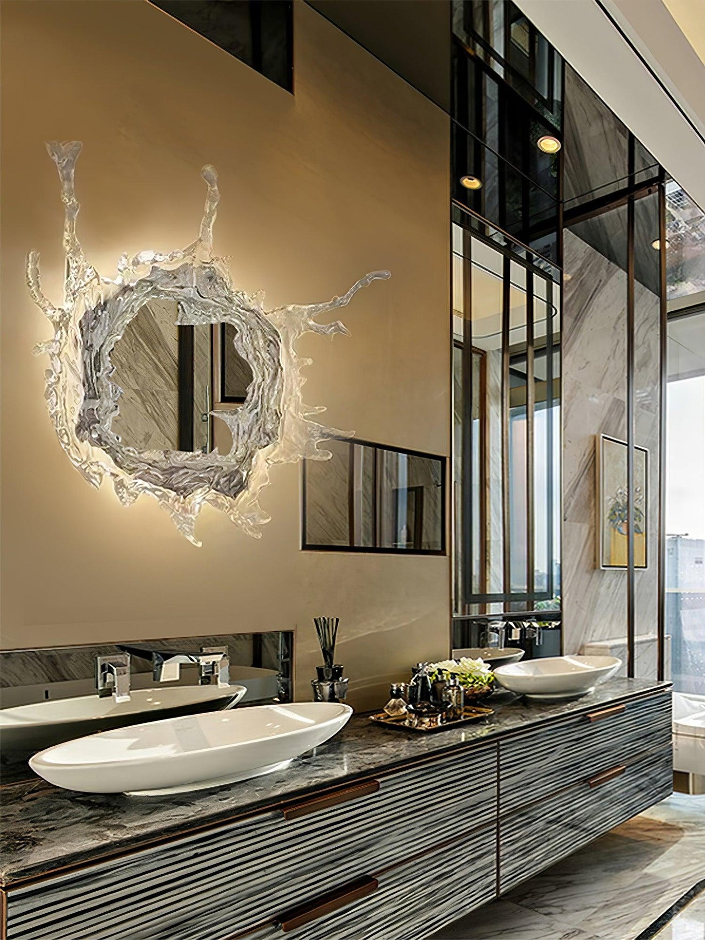Water Drop Mirror Wall Lamp with Integrated LED Lighting