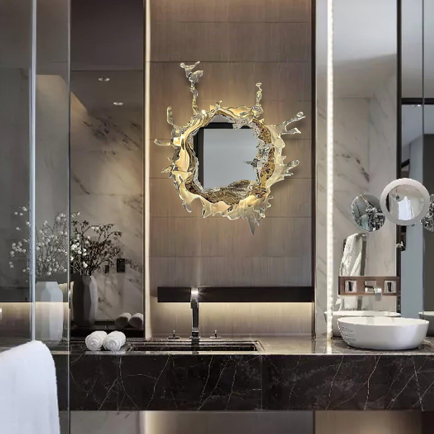 Water Drop Mirror Wall Lamp with Integrated LED Lighting