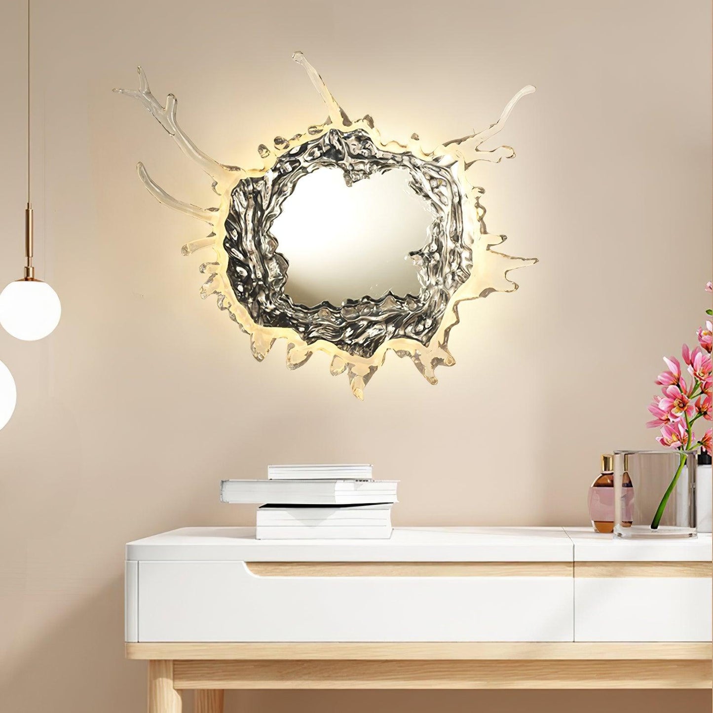 Water Drop Mirror Wall Lamp with Integrated LED Lighting