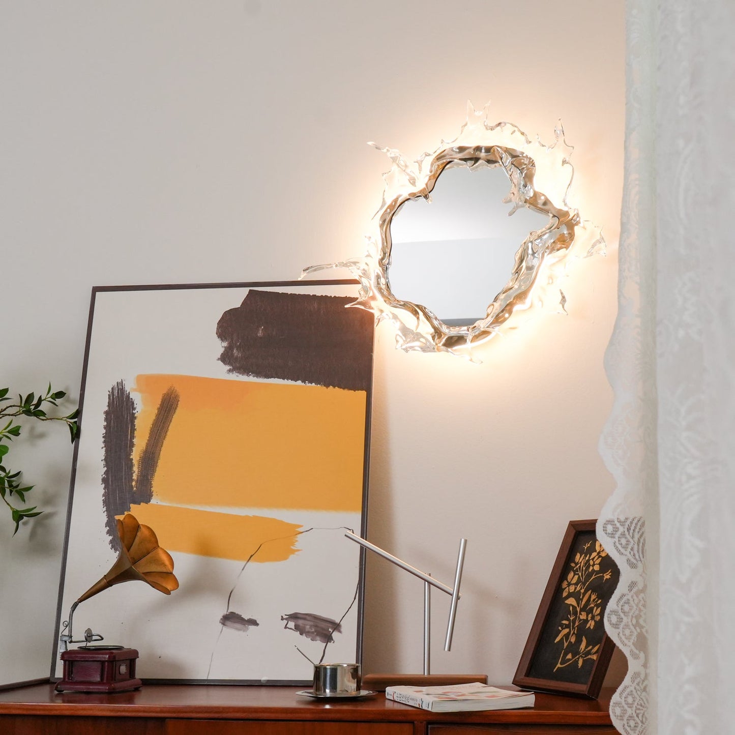 Water Drop Mirror Wall Lamp with Integrated LED Lighting