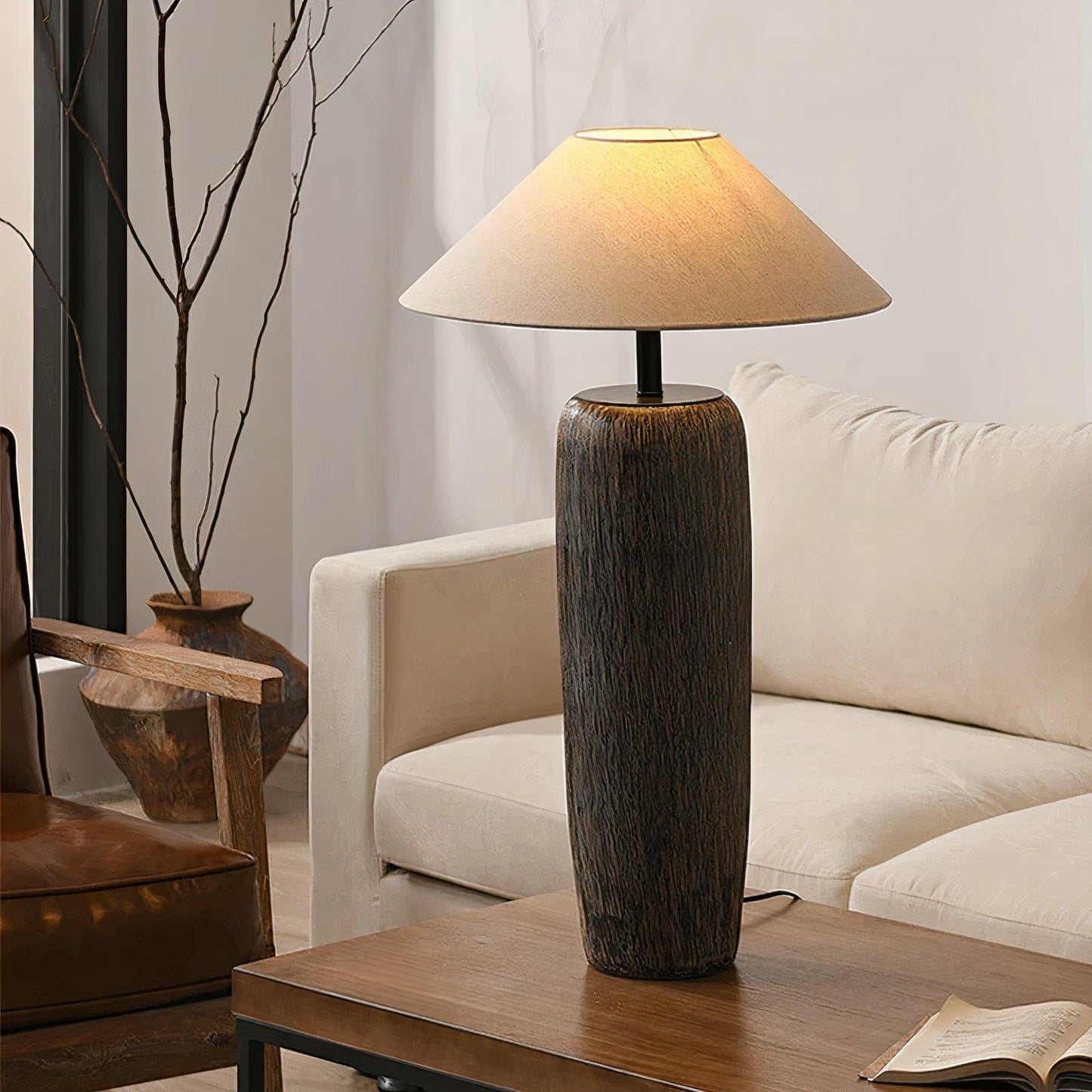 Weathered Wood Grain Floor Lamp with LED Light Fixture