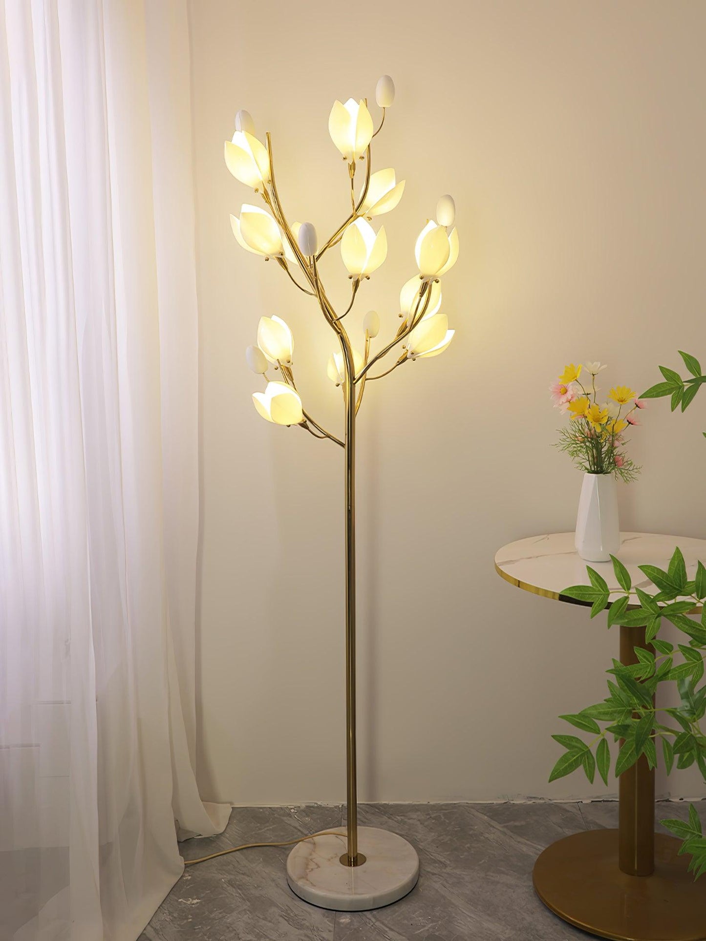 Porcelain Magnolia Floor Lamp - Ceramic LED Light, 175cm