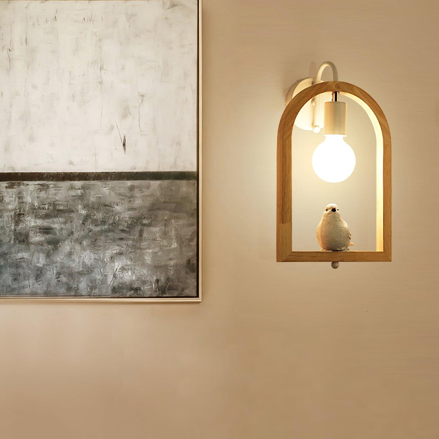 Wood Bird Resin Wall Light - LED Indoor Decor Lamp Set