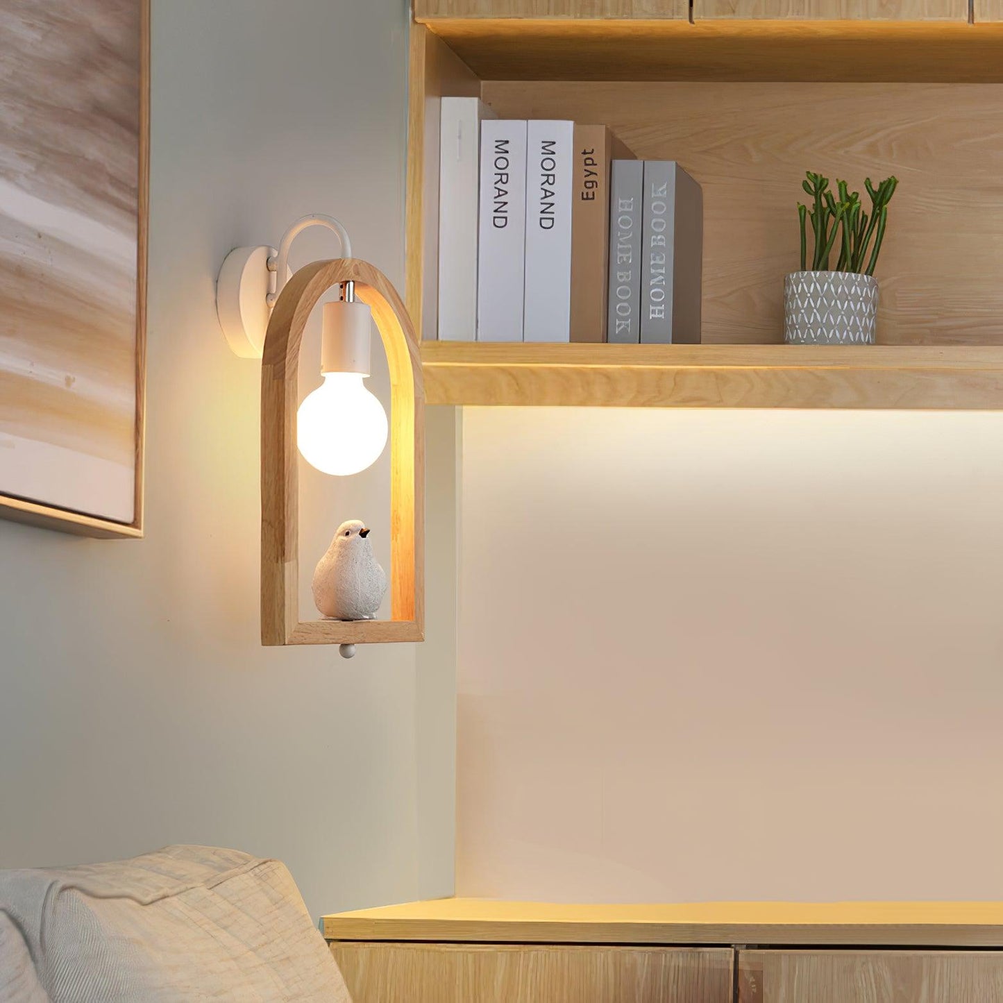 Wood Bird Resin Wall Light - LED Indoor Decor Lamp Set