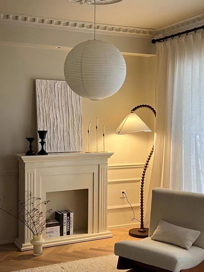 Wooden Bead Floor Lamp with LED Shade for Indoor Use