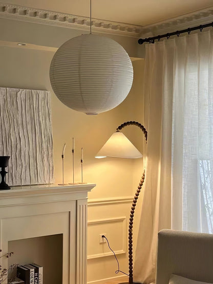 Wooden Bead Floor Lamp with LED Shade for Indoor Use
