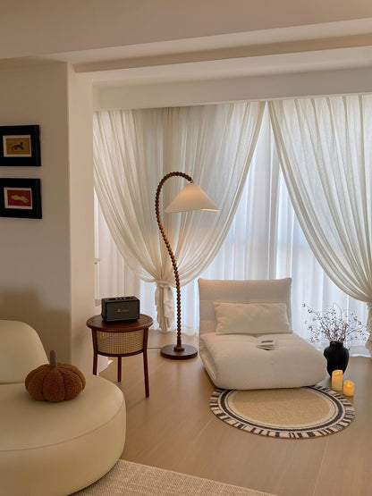 Wooden Bead Floor Lamp with LED Shade for Indoor Use