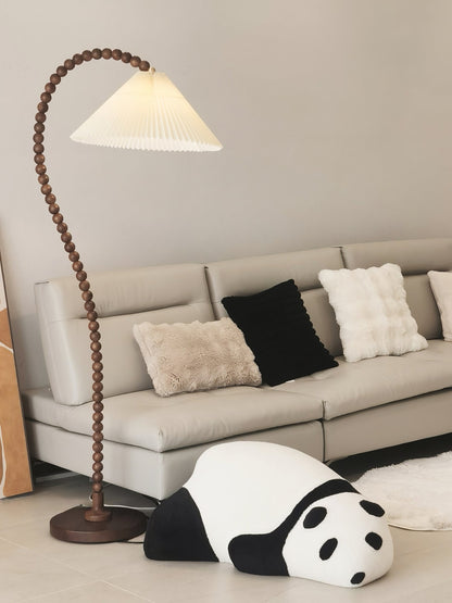 Wooden Bead Floor Lamp with LED Shade for Indoor Use