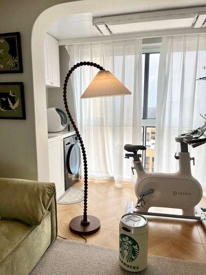 Wooden Bead Floor Lamp with LED Shade for Indoor Use
