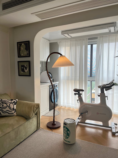 Wooden Bead Floor Lamp with LED Shade for Indoor Use