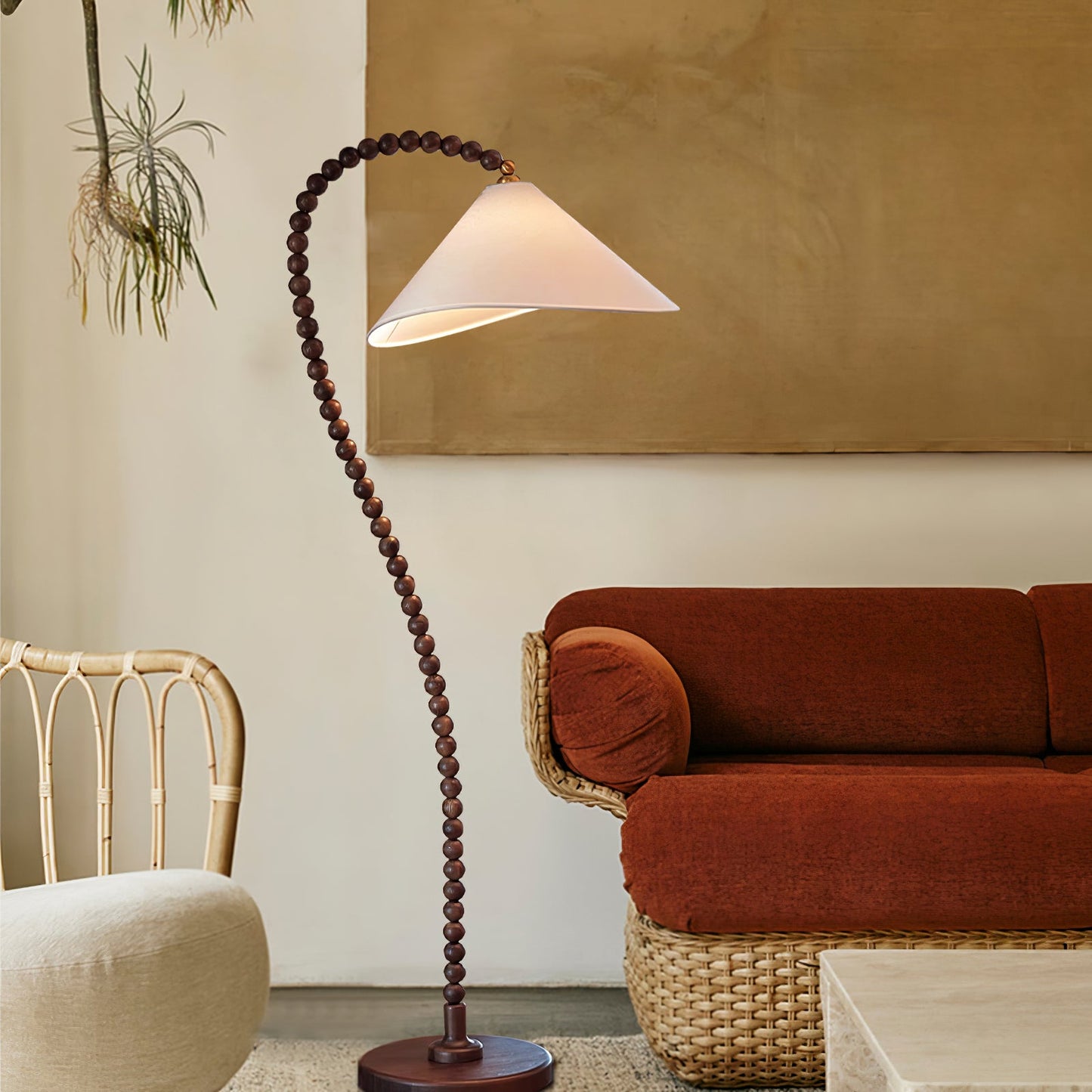 Wooden Bead Floor Lamp with LED Shade for Indoor Use
