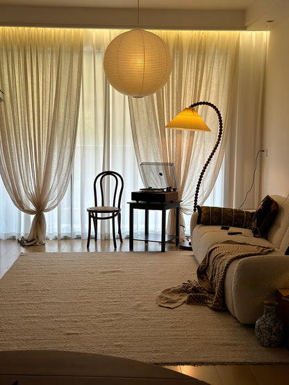 Wooden Bead Floor Lamp with LED Shade for Indoor Use