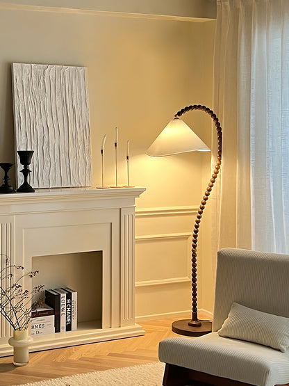 Wooden Bead Floor Lamp with LED Shade for Indoor Use
