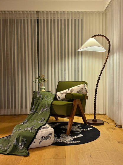 Wooden Bead Floor Lamp with LED Shade for Indoor Use