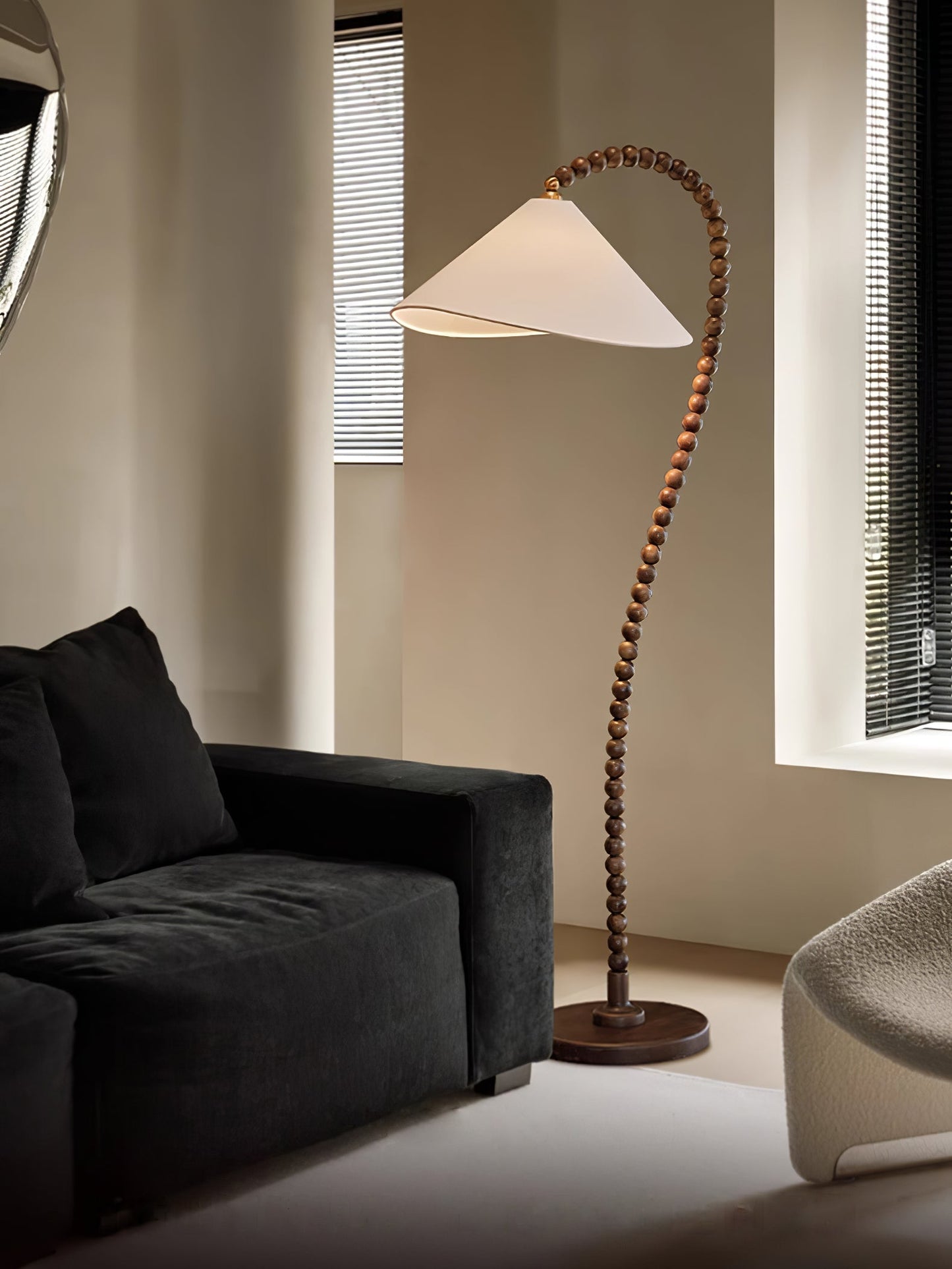 Wooden Bead Floor Lamp with LED Shade for Indoor Use