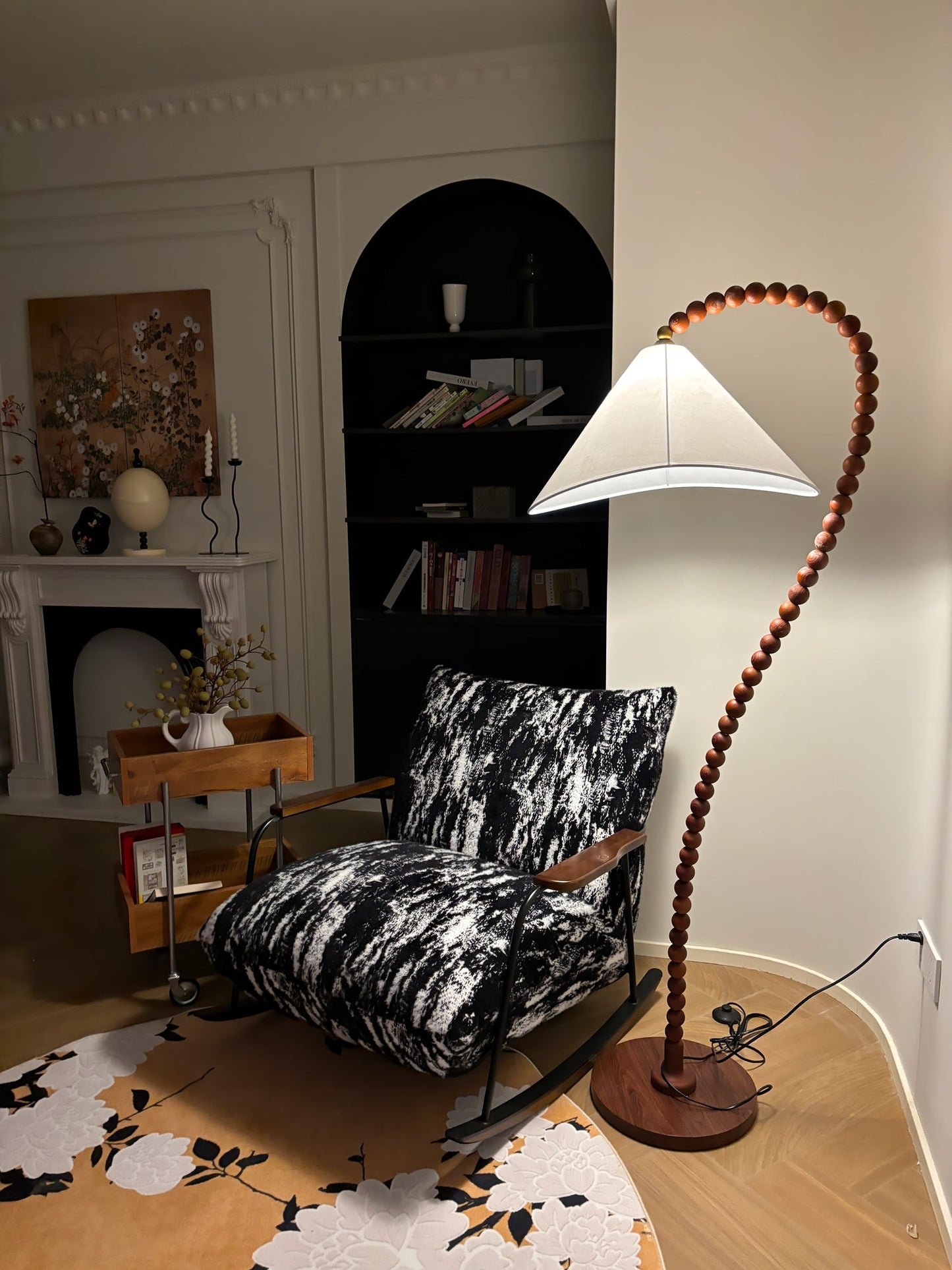 Wooden Bead Floor Lamp with LED Shade for Indoor Use