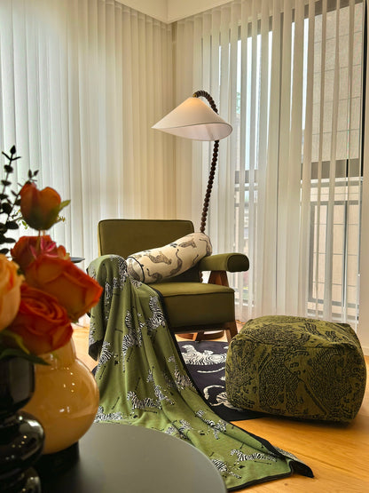 Wooden Bead Floor Lamp with LED Shade for Indoor Use