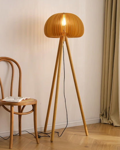 Wooden Pumpkin Floor Lamp with LED Light Indoor Decor
