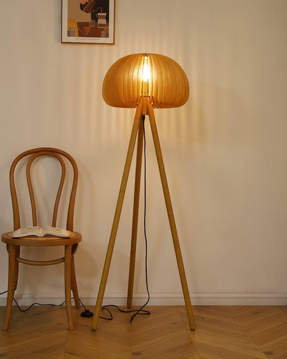 Wooden Pumpkin Floor Lamp with LED Light Indoor Decor