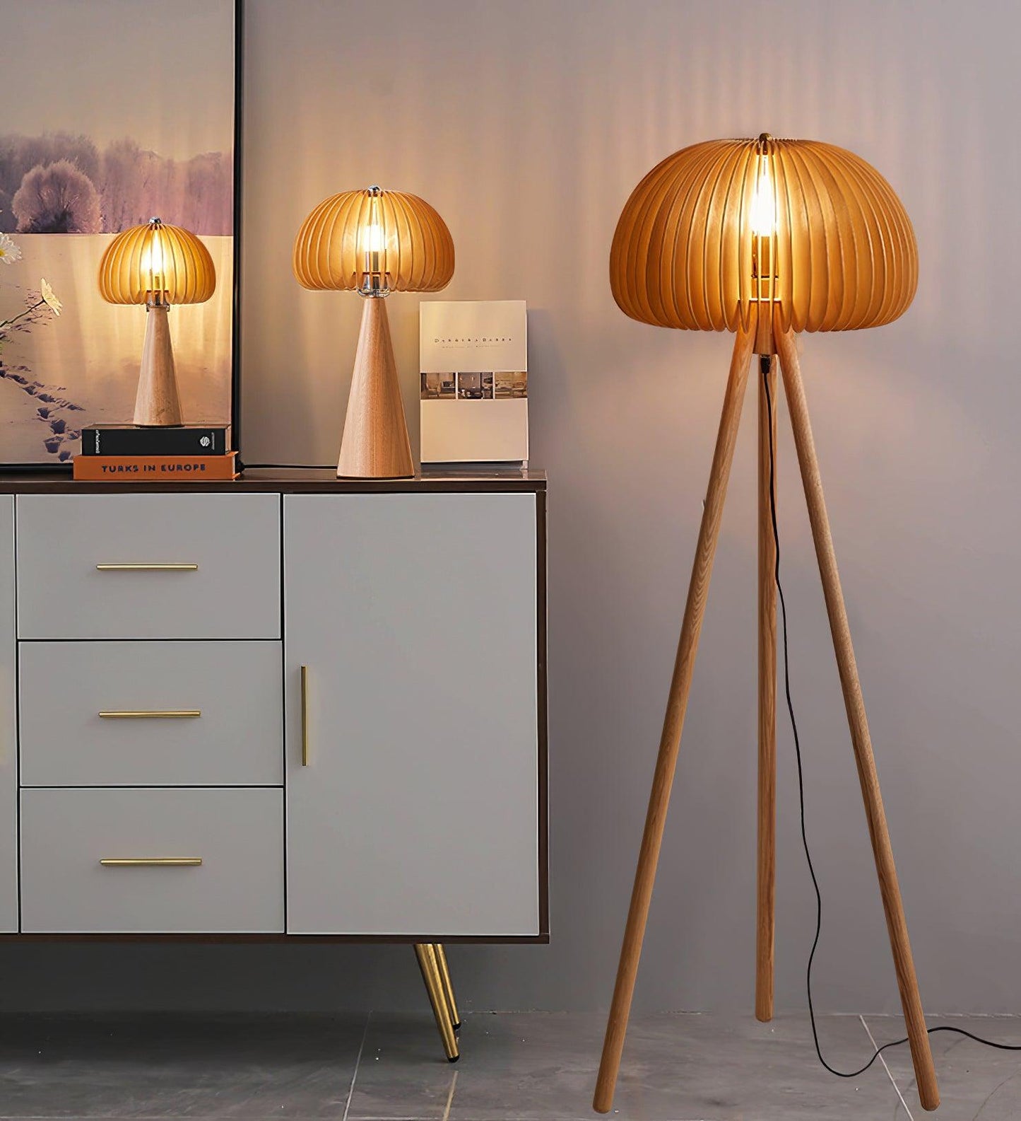 Wooden Pumpkin Floor Lamp with LED Light Indoor Decor