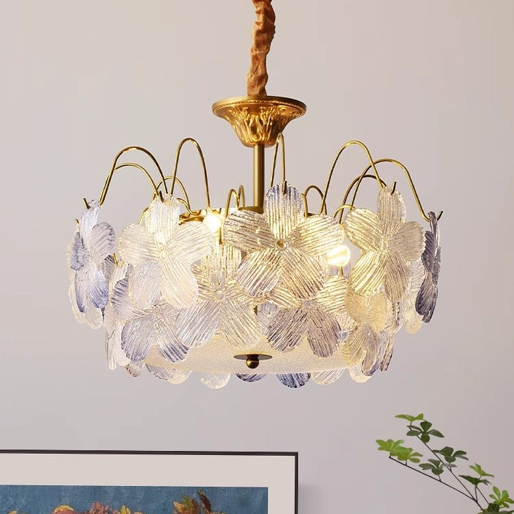 Vintage Flower Shape Stained Glass Chandelier Living Room