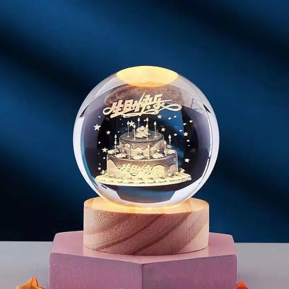 3D Crystal Night Lamp with LED Lighting - Adjustable Brightness