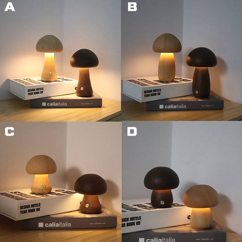 MushLight - Wooden Mushroom LED Night Light for Kids
