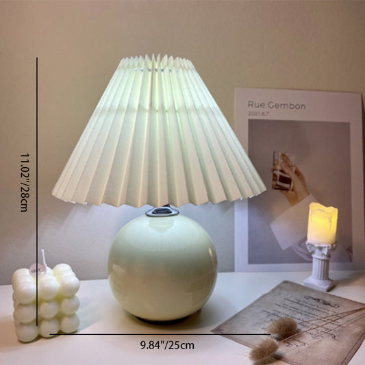 Modern Minimalist Round Fabric Fold Ceramic LED Table Lamp for Bedroom