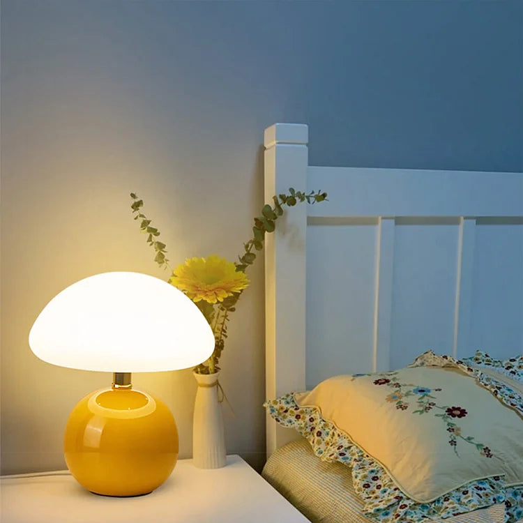 French Cream Mushroom Table Lamp - Adjustable LED Lighting