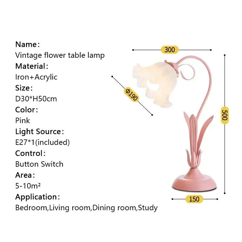 French Vintage Style Floral Desk Lamp - E27 Bulb