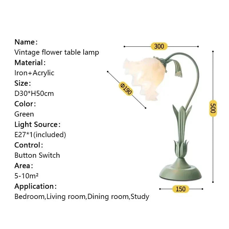 French Vintage Style Floral Desk Lamp - E27 Bulb