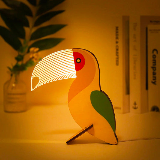 Kids Animal Table Lamp - Wooden & Acrylic Night Light