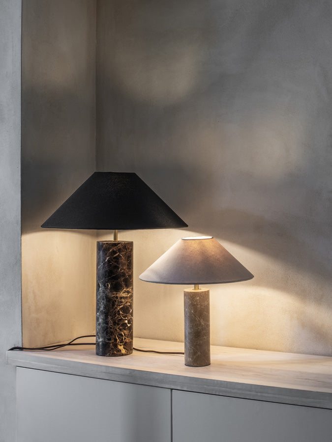 Denari Marble Cylinder Table Lamp with Linen Shade