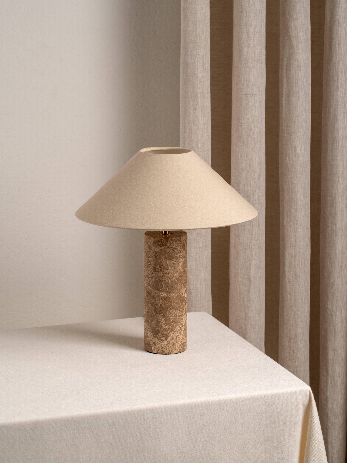 Denari Marble Cylinder Table Lamp with Linen Shade