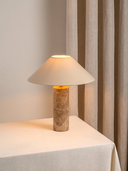 Denari Marble Cylinder Table Lamp with Linen Shade