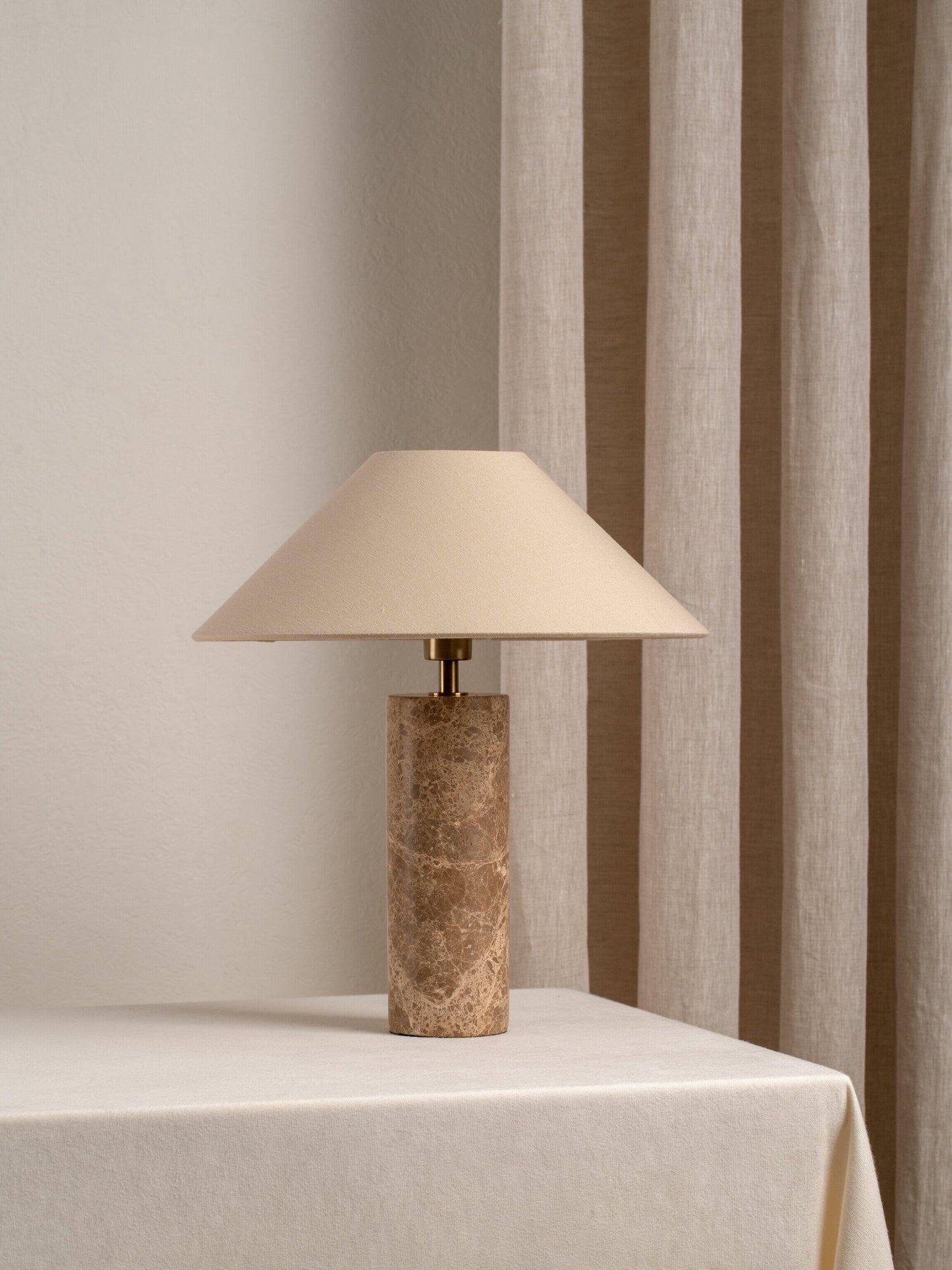 Denari Marble Cylinder Table Lamp with Linen Shade