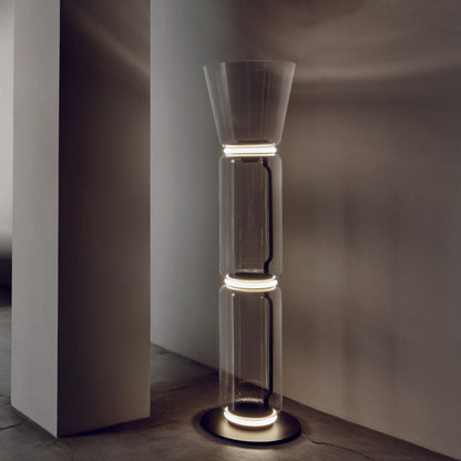 Bamboo Glass Floor Lamp with Integrated LED Light, Stylish Design