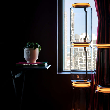 Bamboo Glass Floor Lamp with Integrated LED Light, Stylish Design