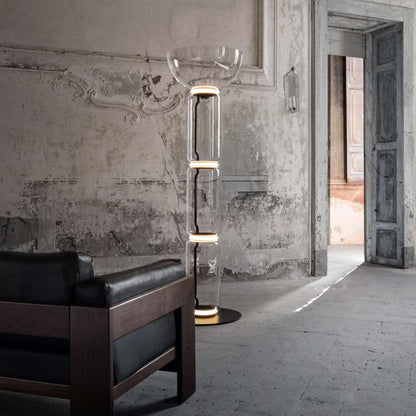 Bamboo Glass Floor Lamp with Integrated LED Light, Stylish Design