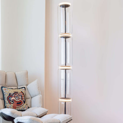 Bamboo Glass Floor Lamp with Integrated LED Light, Stylish Design