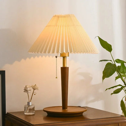 Classic Pleated Wood Table Lamp – Timeless Elegance with Modern Lighting