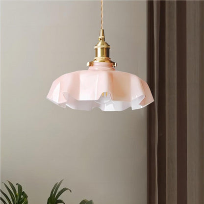 Retro Elegant Glass Flower Cream Hanging Lamp - LED Pendant Light for Home Decor