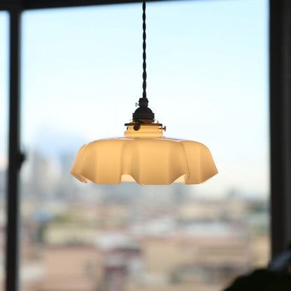 Retro Elegant Glass Flower Cream Hanging Lamp - LED Pendant Light for Home Decor