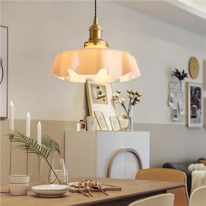 Retro Elegant Glass Flower Cream Hanging Lamp - LED Pendant Light for Home Decor