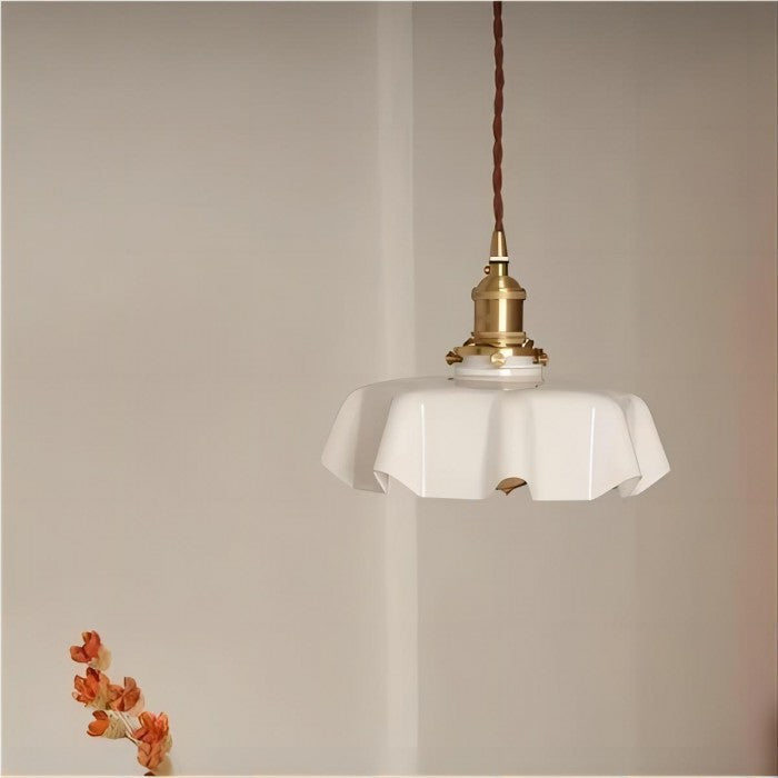 Retro Elegant Glass Flower Cream Hanging Lamp - LED Pendant Light for Home Decor