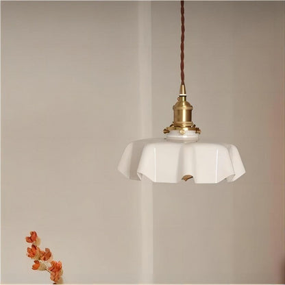 Retro Elegant Glass Flower Cream Hanging Lamp - LED Pendant Light for Home Decor